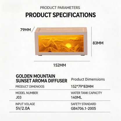 2026 5 Oz New Sunrise Golden Mountain Themed Air Diffuser Humidifier, Aromatherapy Essential Oil Diffuser, with Timer,