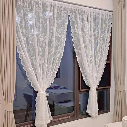 2 Panels elegant solid-color sheer curtains with wave lace trim, 3 Colors, 3 Sizes....
