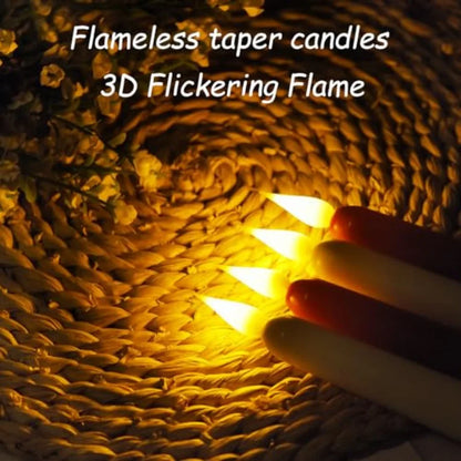 Flameless Taper Candles with Remote Control and Timer, AA Battery Needed ,Flickering 3D Flame, 9.6×0.8 Inch