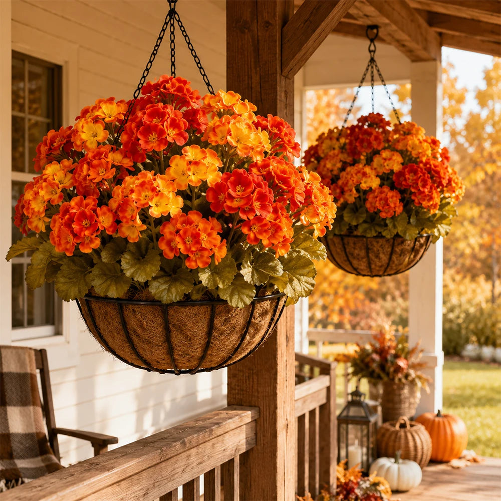 6pcs Artificial Fall Geranium Flowers Begonia Outdoor