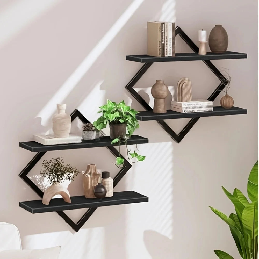 Diamond Iron Art Shelf Solid Wood Partition