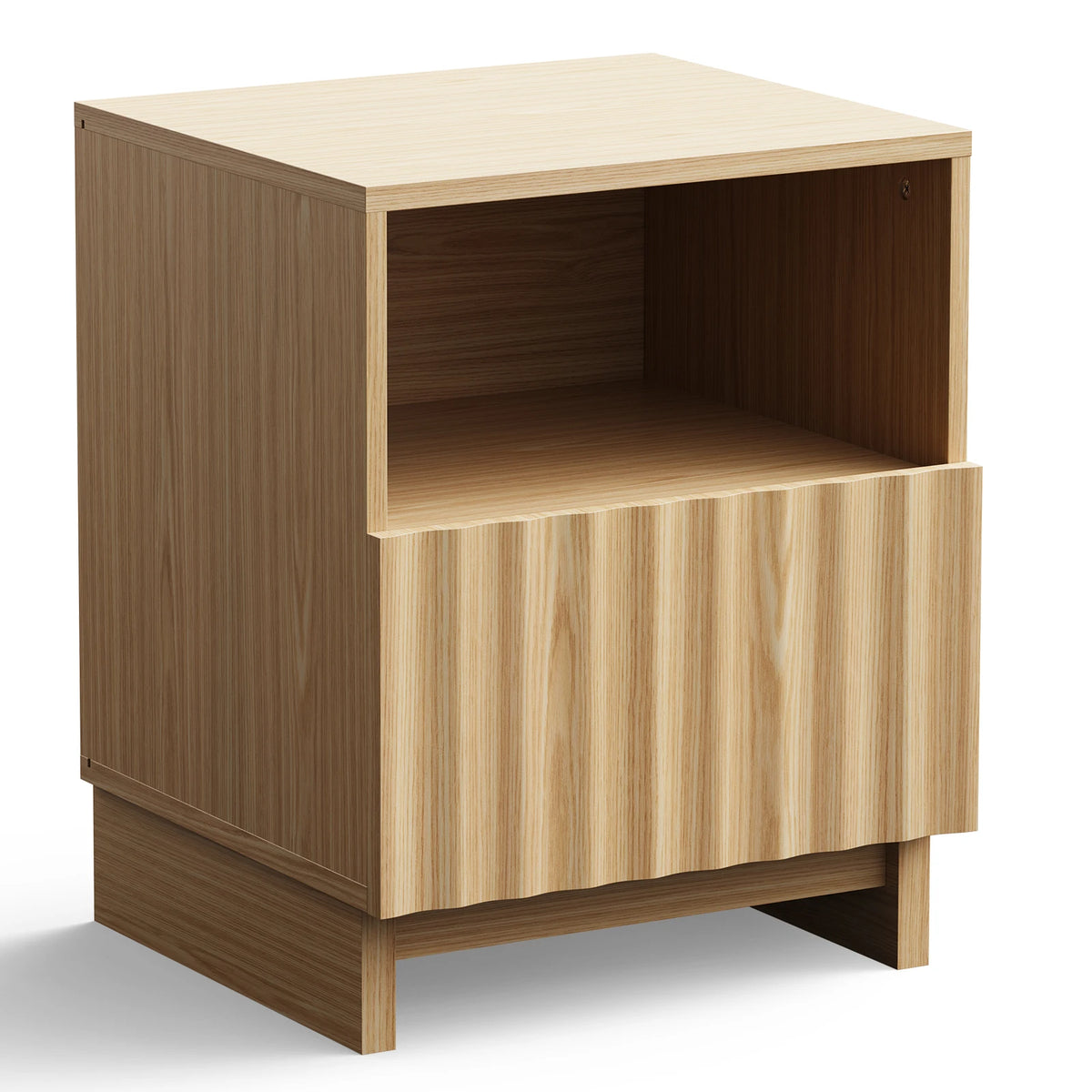 Fluted wooden Nightstand, 17.7 inch With Storage Drawers & Open Shelf...