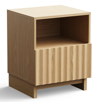 Fluted wooden Nightstand, 17.7 inch With Storage Drawers & Open Shelf...