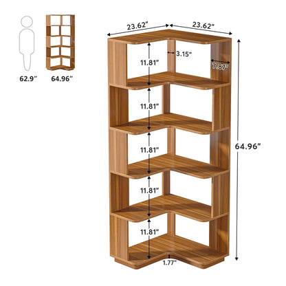 6 Tier Corner Wooden Bookshelf, 64.96 Inch Tall with Anti-Drop 64.96"D x 23.62"W x 23.62"H....