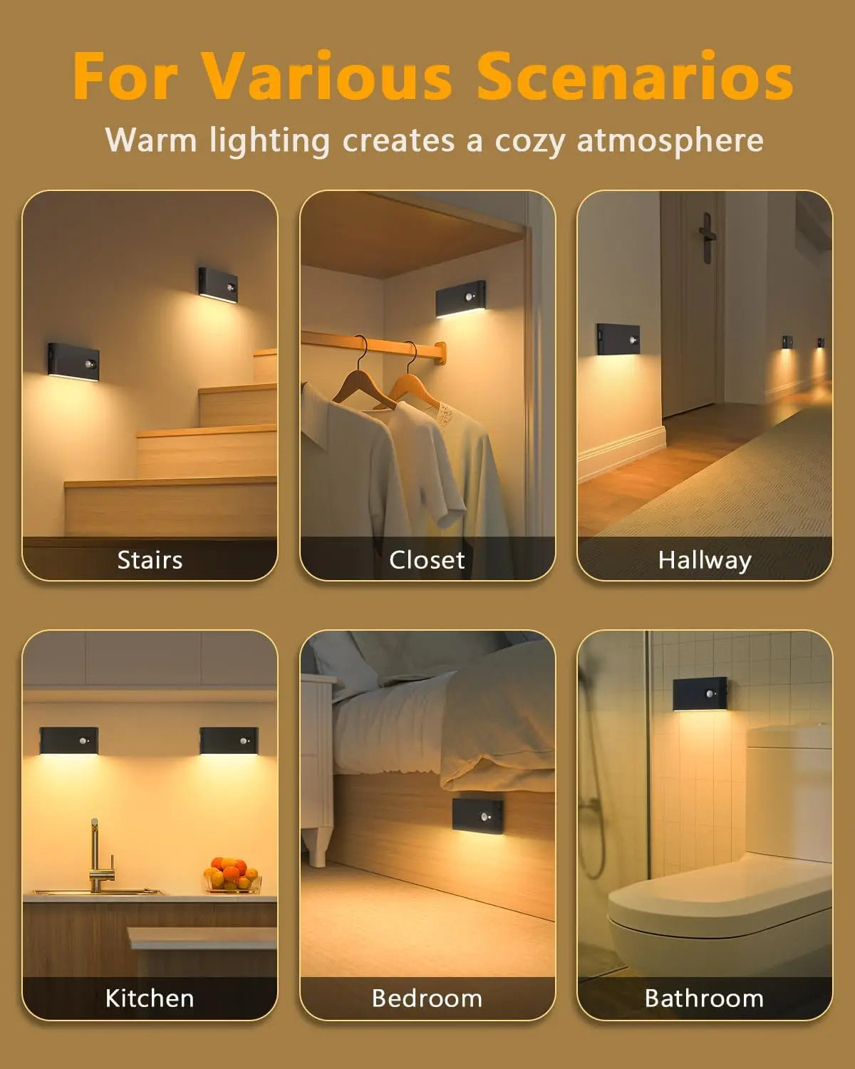 4/8 Pack Motion Sensor Wireless Stair Lights Indoor Battery USB Rechargeable Night Lights for Stairway Or Closet