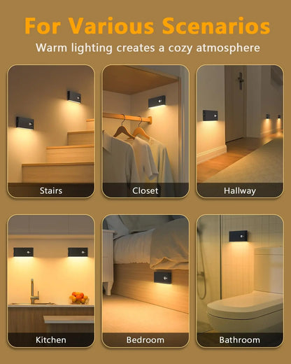 4/8 Pack Motion Sensor Wireless Stair Lights Indoor Battery USB Rechargeable Night Lights for Stairway Or Closet