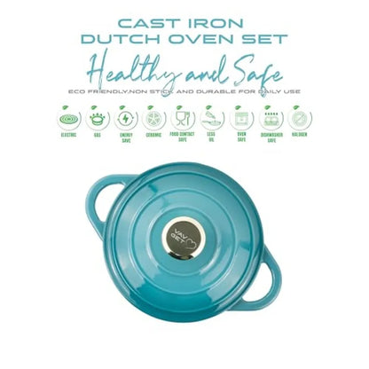 Enameled 7PCS SET Cast Iron Dutch Oven Cookware, Set includes: 24cm Dutch Oven......