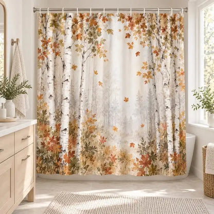 New in 2026 Fall Golden Leaves Woodland Shower Curtain, 2 Sizes, Waterproof