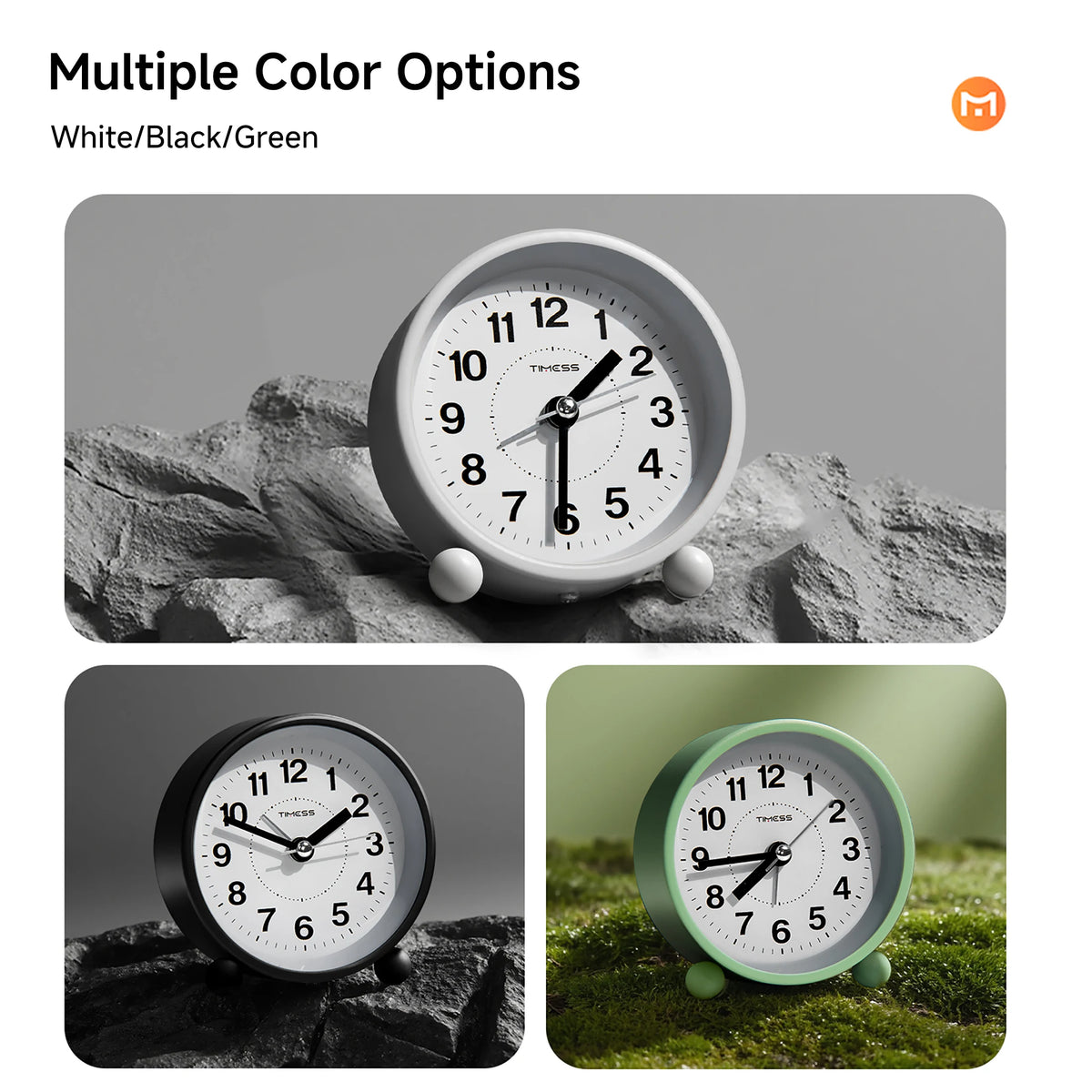 3.4 Inch Small Analog Alarm Clock, Silent Non-Ticking Clock with Loud Alarm, Battery Operated. 3 Colors....