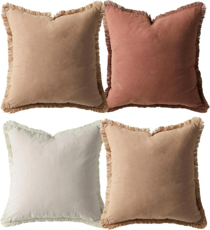 Washable Cotton Pillow Covers with Tassels – 4 Pack, 20x20 Inch,