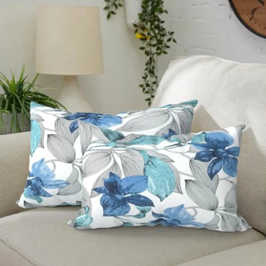 Pack of 2 Waterproof Indoor Outdoor Lumbar Throw Pillow sets. In Many Styles....