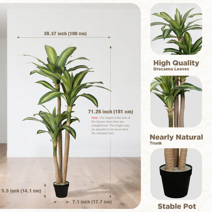 4ft/5ft/6ft Artificial Dracaena Tree in Pot - Realistic  Tropical Plant with Easy Assembly,