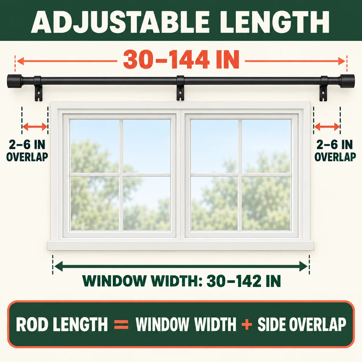 Black 30-144 Inch Adjustable, Telescopic Curtain Rod Set with Brackets 1 Inch Diameter for Living Room Bedroom Window