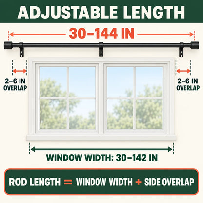 Black 30-144 Inch Adjustable, Telescopic Curtain Rod Set with Brackets 1 Inch Diameter for Living Room Bedroom Window