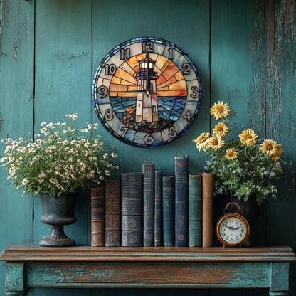 10-12 Inch Vintage Style Wooden Lighthouse Wall Clock AA Battery Needed.....