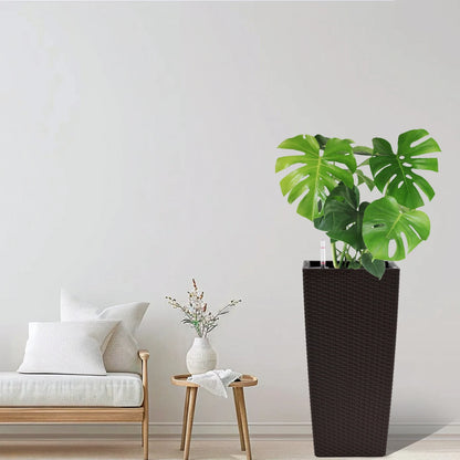Pack of 2 Square Planter 22-Inch High Faux Rattan Design with Automatic Watering System....
