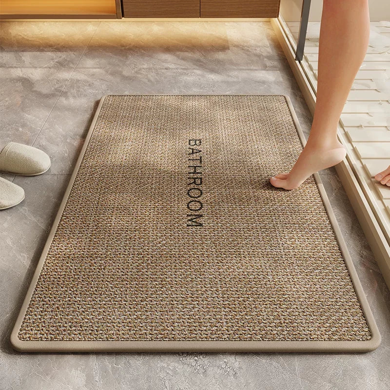 Square Bathroom Mat, Woven-Look Absorbent Rug with Non-Slip