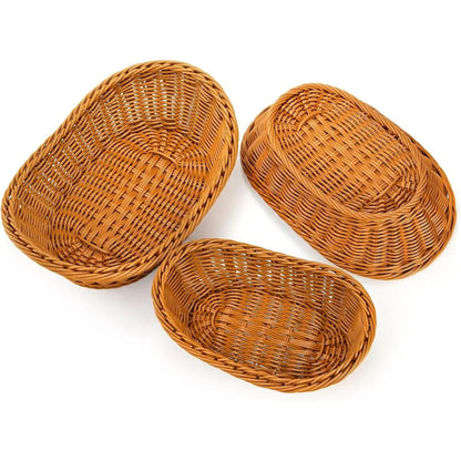 Set Of 3 Stackable Handwoven Rattan Wicker Baskets - Brown...