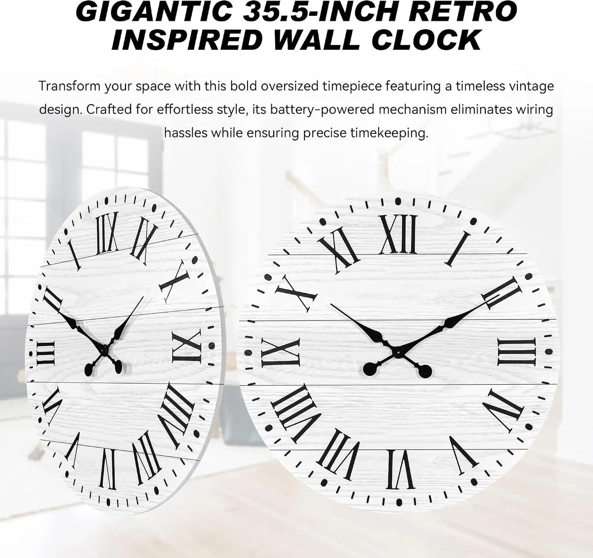 Farmhouse Wall Clock, Shiplap Design, Large, 4 Colors, 3 sizes, AA Battery Needed....