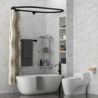 Aluminum Oval Shower Curtain Rod for Clawfoot Tub, Square Design, Black, 43.3 In x25.2