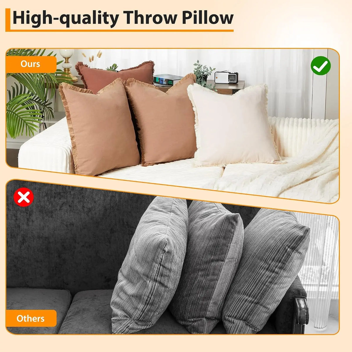 Washable Cotton Pillow Covers with Tassels – 4 Pack, 20x20 Inch,