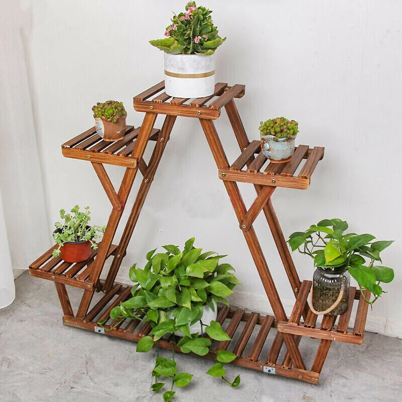 Carbonized Wood 6 Tiered Plant Stand, Indoor Outdoor....