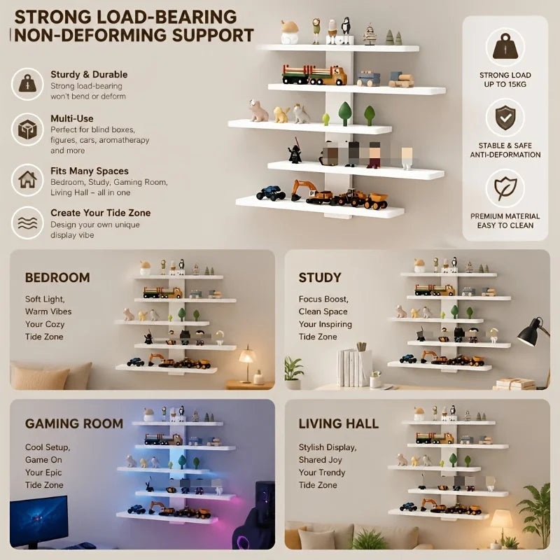 10-piece Plastic set of floating wall racks, multi-tiered