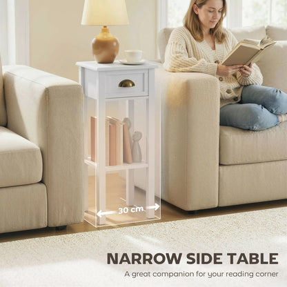 End Table with Drawer and Bottom Shelf, Accent Desk, White