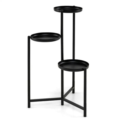 3-Tier Staggered Metal Plant Stand, Black Rustproof