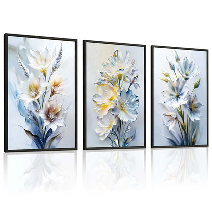 3 Panel 3D Textured Floral Wall Art, 16x24 Inch Embossed Flower Framed Wall Prints.....