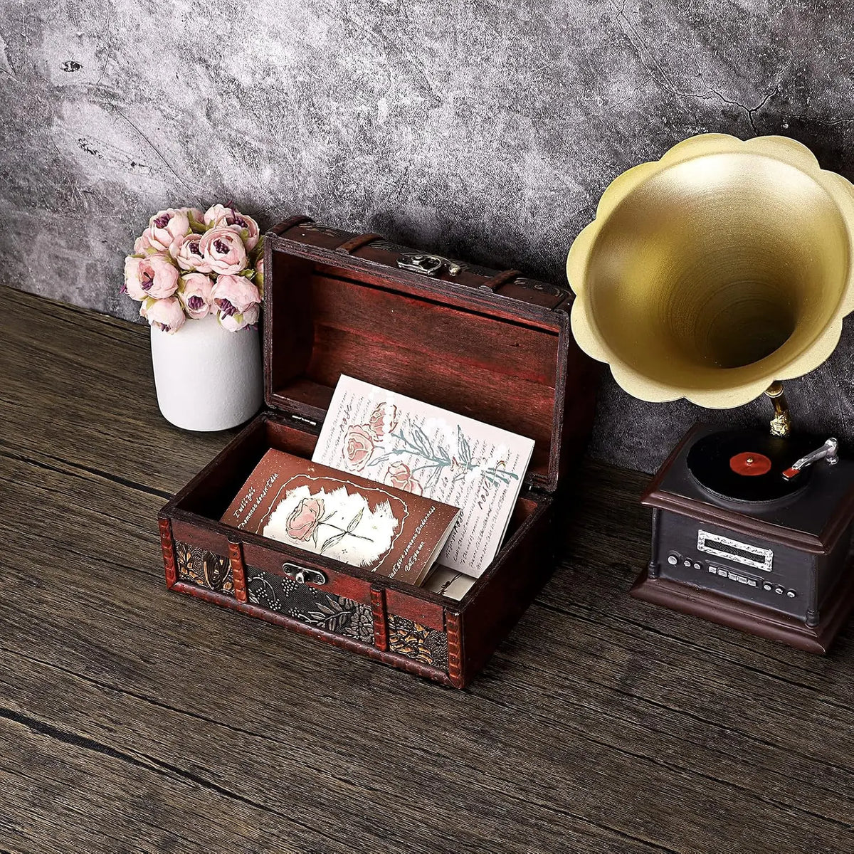 Vintage Treasure Chest Wooden Box for Jewelry