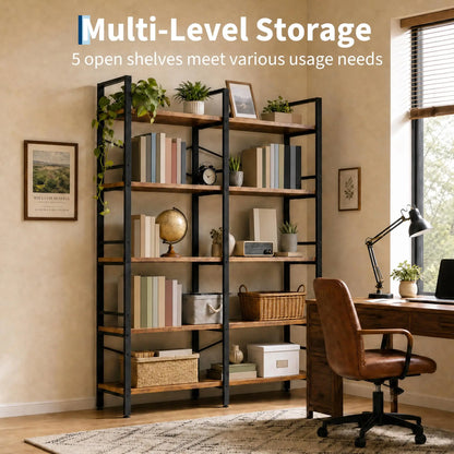 5 Tier  Vintage Wooden Shelves Metal Frame, Free Standing, Adjustable Feet, Fall Prevention.....