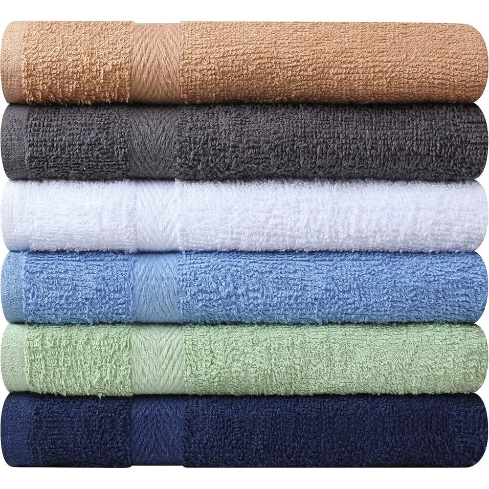 6-Pack Cotton Bath Towels Set: Quick Dry, Absorbent, Lightweight, 27x54 - Beige, White, Grey, Sky Blue, Sage Green, Navy......