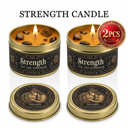 Strength Tarot Candle, Cedarwood Bergamot Scented .Tiger Eye Cristal. 1/2/3 Sets, for Meditation, Courage Confidence, 3 Oz.....