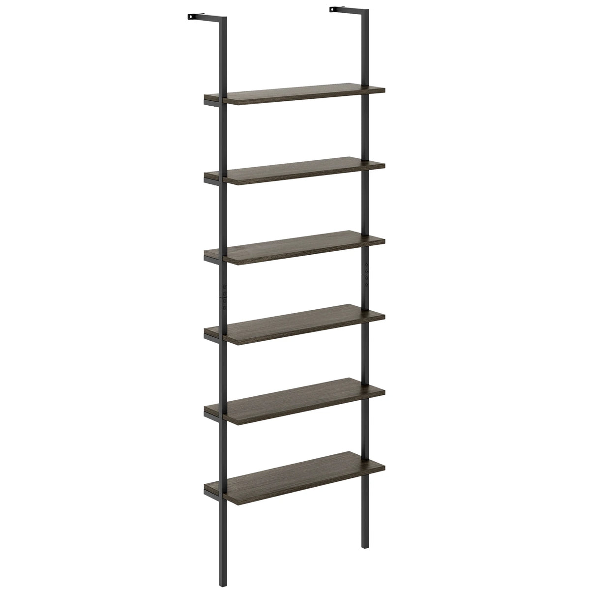 6-tier Ladder Shelf 72 Inches Wall Mounted Bookshelf Oak