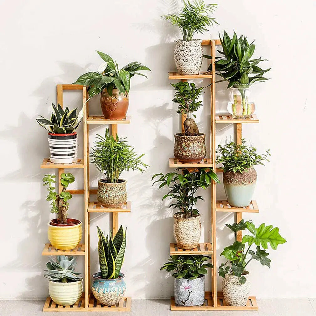 6/7 Tiers Natural Bamboo Plant Stand, Home Indoor Outdoor