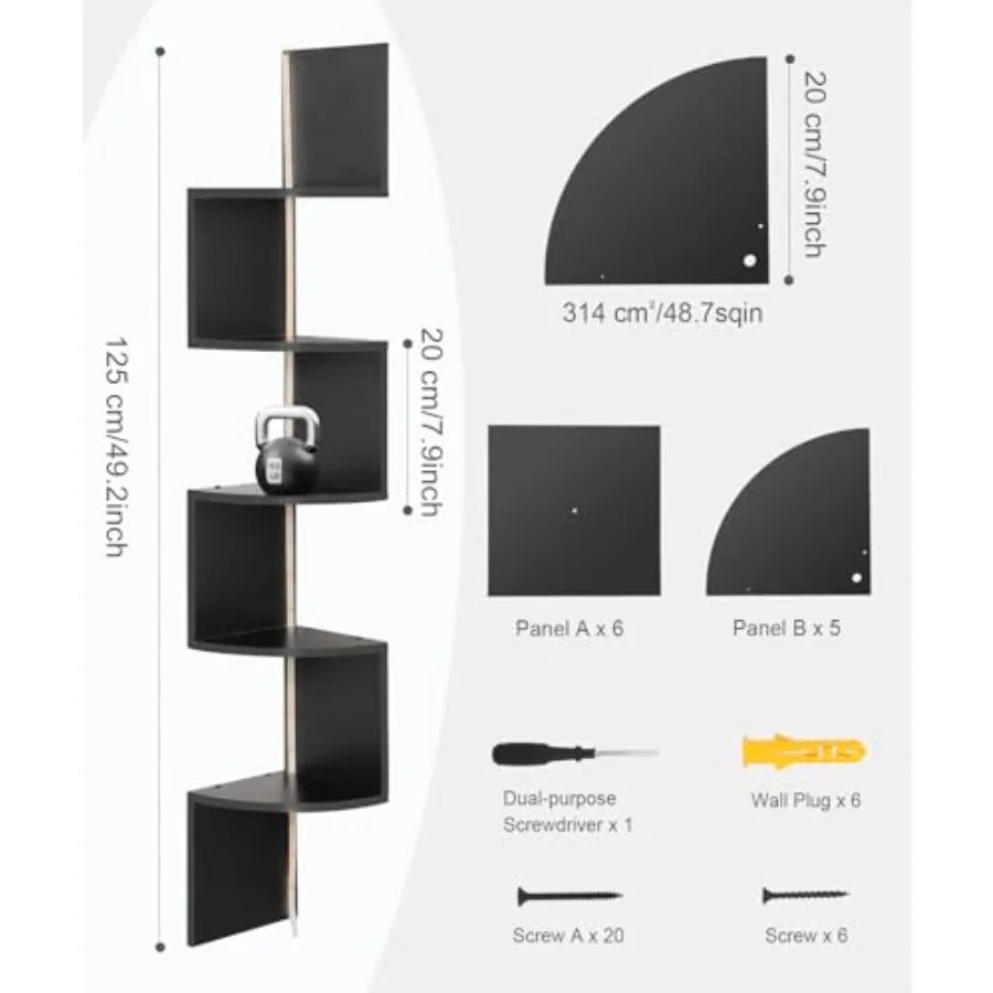 5 Tiers Plastic  Floating Corner Shelf with RGB LED Lights 49.2" Wall Mount