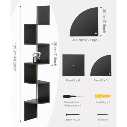 5 Tiers Plastic  Floating Corner Shelf with RGB LED Lights 49.2" Wall Mount
