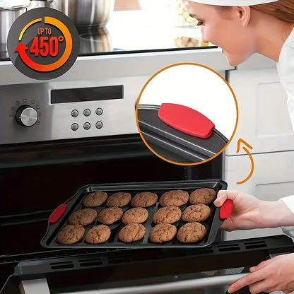 3Pcs Carbon Steel Non‑Stick Baking Pan Set With Red Silicone Handle....