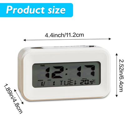 4.4 Inch White  Alarm Clock 24H System Time, Week, Temperature Display, Portable, Battery Operated....