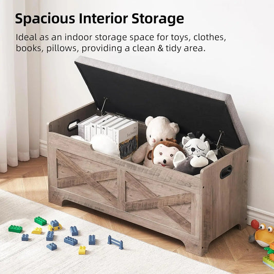 Storage Bench Storage Chest with 2 Safety Hinges Wooden