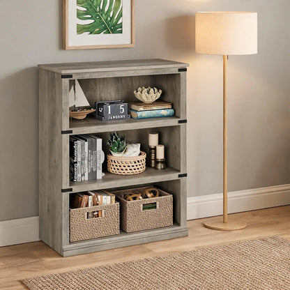 3 Tier Open storage shelves - Tall Wood Bookshelf, Sturdy 30" Wide