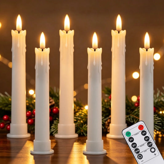 6.5 In. Flameless Taper Candles with Remote Timer Dripping Wax Flickering Fake LED Candlesticks, 2- AAA Batters Needed ....