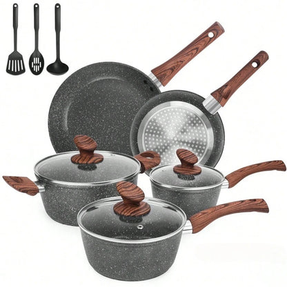 11 Piece Granite Pots And Pans Cookware Set...