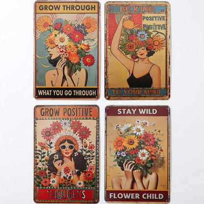 4 Piece Retro Tin Metal Sign Set, Wall Art ....