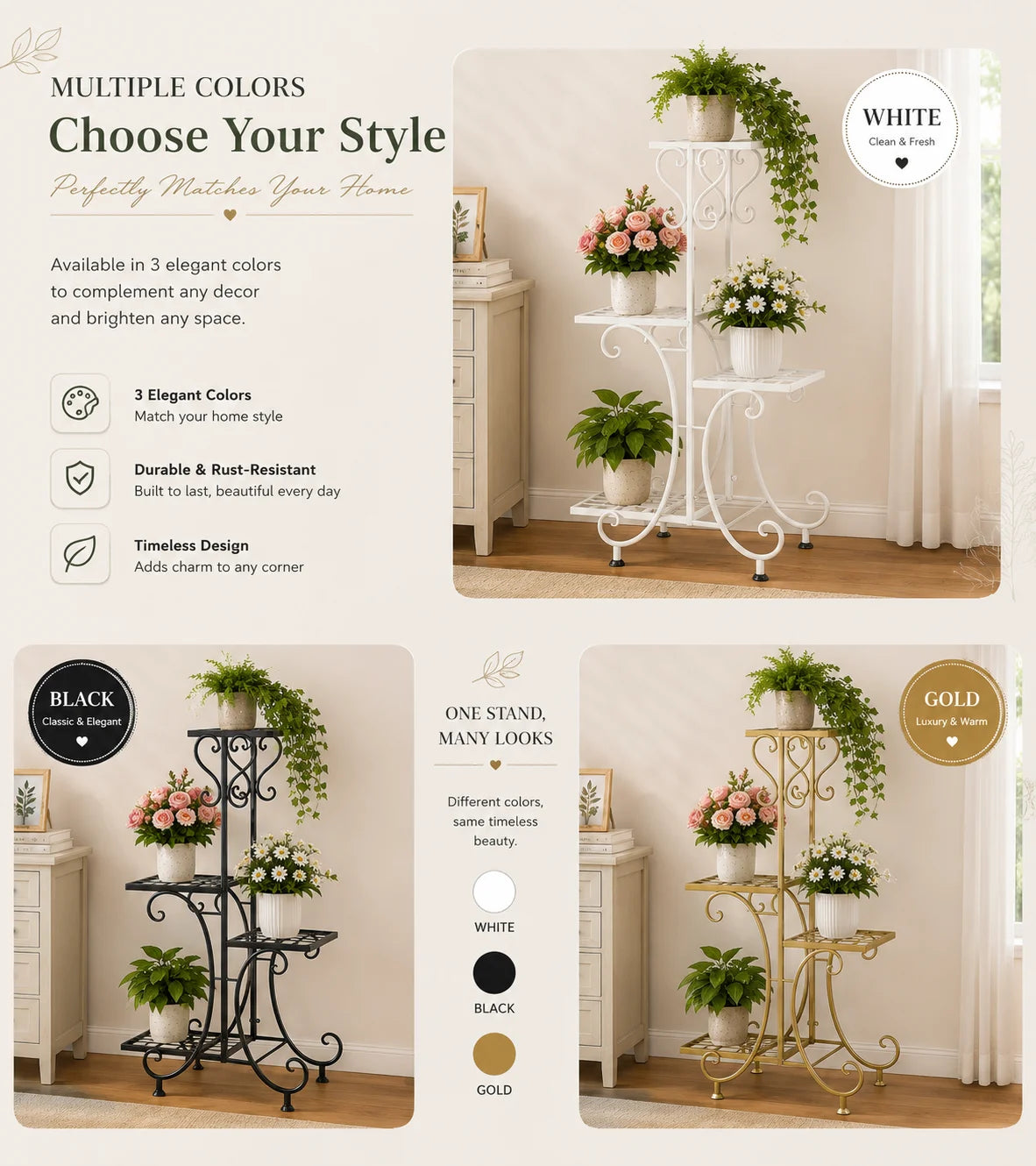 4 Tier Corner Metal Plant Stand, Flower Pot Shelf Indoor Outdoor
