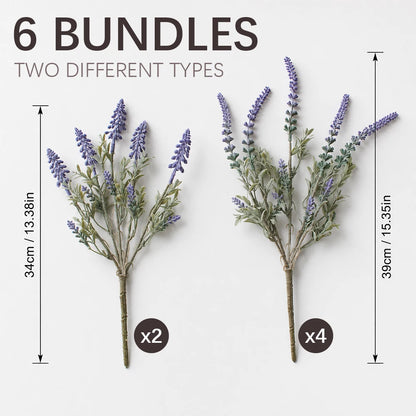 6 Bundles Artificial Lavender Flowers UV-Resistant