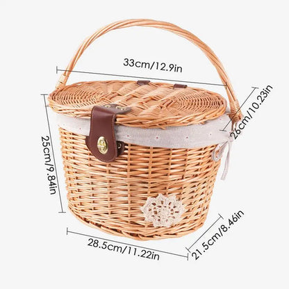 Wicker Bicycle Basket Handlebar For Bicycle With Liner And Cover