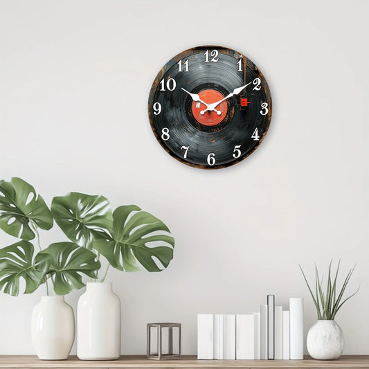 Retro Wooden Wall Clock | Vinyl Record Design, AA Batteries Not Included....