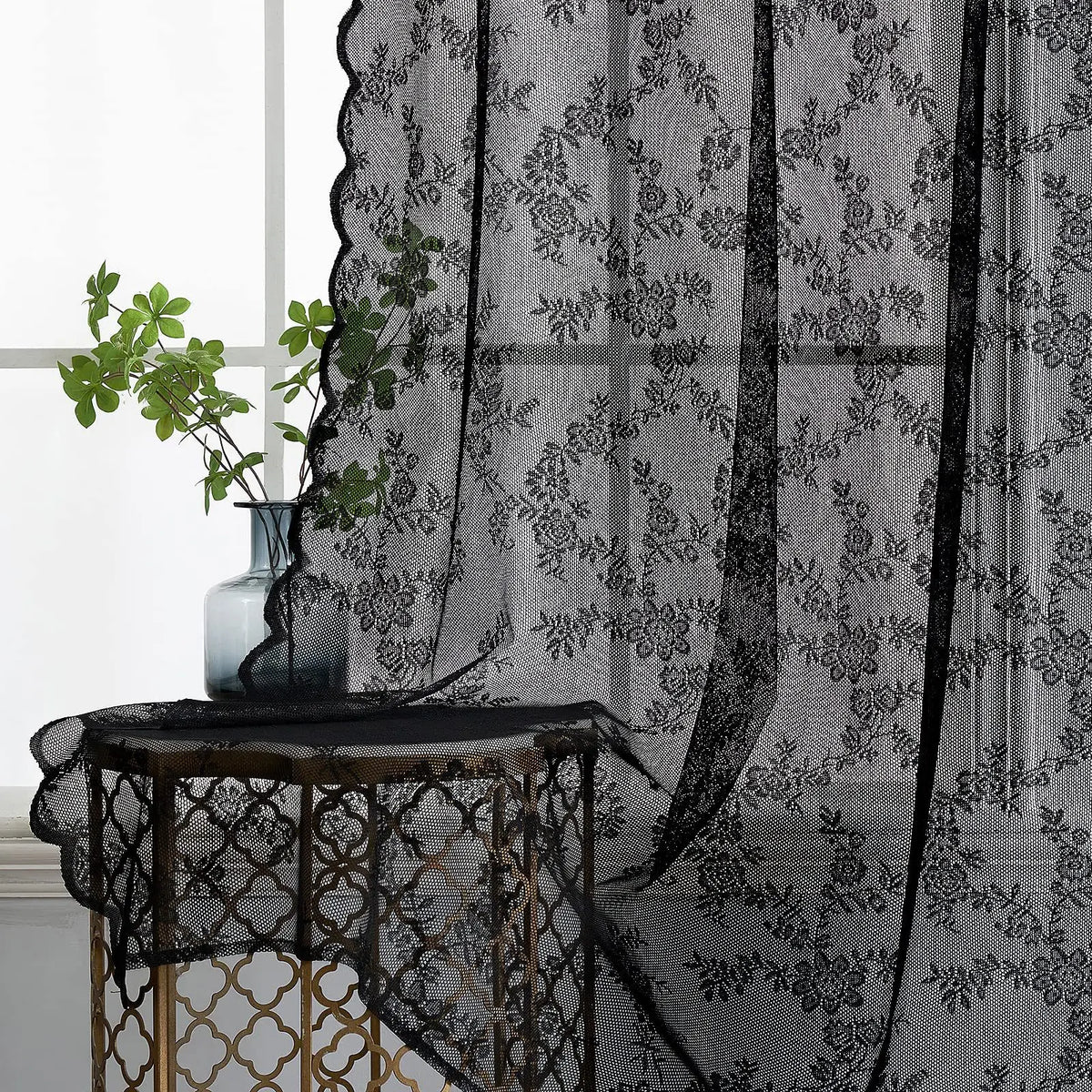 2Panels, 3 Different Solid Color Sheer Curtains with Wave Lace Trim And Floral Patterns,4 Different Sizes....